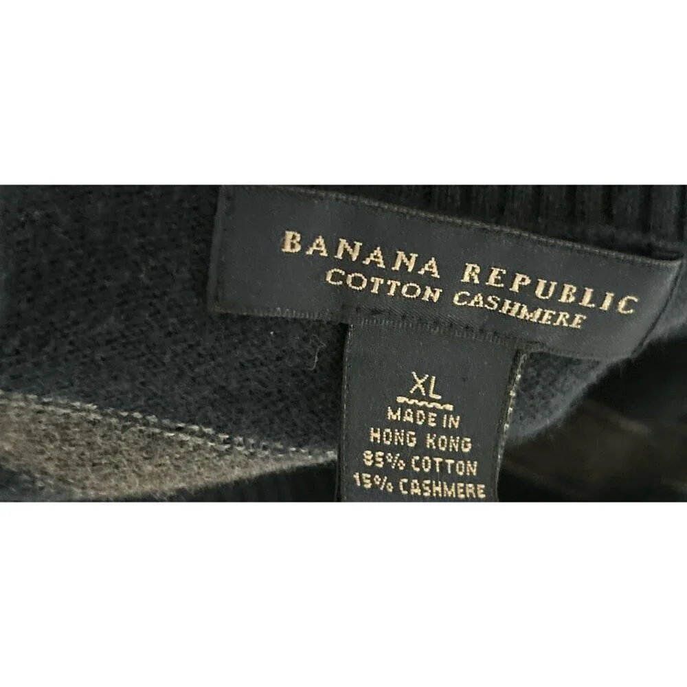 Banana Republic Cotton Cashmere V-Neck Sweater Blue Stripes Size XLarge